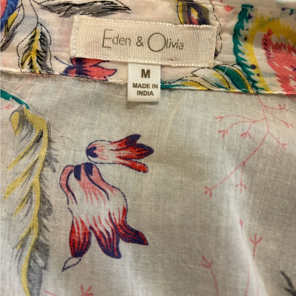 Effortless Summer Floral Blouse | Lightweight Boho Button-Up Top 100% Cotton M - Picture 5 of 6